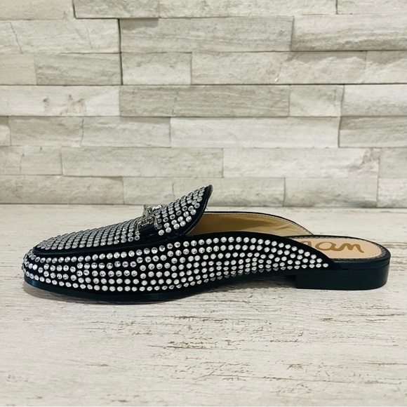 Sam Edelman Linnie Black Glitz Slip On Almond Toe Flat Crystal Horsebit Mule 6.5 - Picture 7 of 12